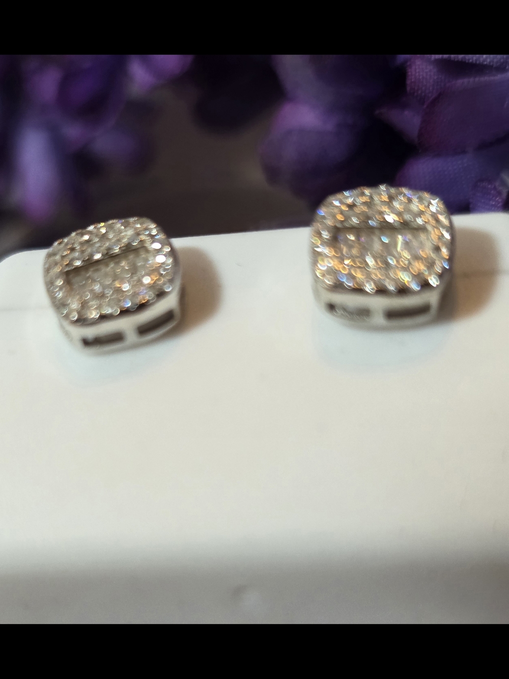 Pave Moissanite Diamonds Cushion Stud Earrings in 925 Silver